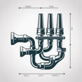 Blueprint of a complex industrial pipe system with measurement indicators Royalty Free Stock Photo