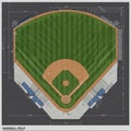 Blueprint design of a baseball field, showcasing a grassy, diamond-shaped layout with Royalty Free Stock Photo