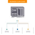 Blueprint, design, drawing, plan, prototype Business Flow Chart Design with 3 Steps. Glyph Icon For Presentation Background Royalty Free Stock Photo