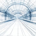 Blueprint design of a modern train station showcasing architectural details and layout Royalty Free Stock Photo