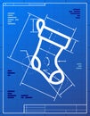 Blueprint drawing of christmas stocking Royalty Free Stock Photo