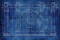 Blueprint drawing showcasing the design of a building featuring prominent columns, Minimalist blueprint layout emphasizing clean Royalty Free Stock Photo