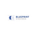 Blueprint engine machine logo with letter B and gear icon symbol