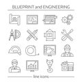 Blueprint And Engineering Linear Icons Set