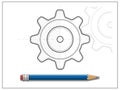 Blueprint gear and pencil vector illustration