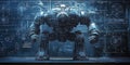 Blueprint of a Giant Mechanical Golem Showing Inner Mechanisms for Sci-Fi Robotics, Fantasy Art, or Advanced Engineering