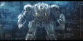 Blueprint of a Giant Mechanical Golem Showing Inner Mechanisms for Sci-Fi Robotics, Fantasy Art, or Advanced Engineering