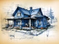 Blueprint home in hand-drawn style