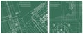 Blueprint illustration set. Engine line drawing