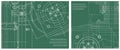 Blueprint illustration set. Engine line drawing