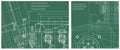 Blueprint illustration set. Engine line drawing