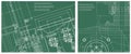 Blueprint illustration set. Engine line drawing