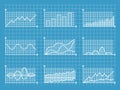 Blueprint infographic line graphs and charts template for presentation report business design vector illustration Royalty Free Stock Photo