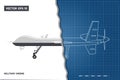 Blueprint of military drone in outline style. Side view. Army aircraft for intelligence and attack Royalty Free Stock Photo