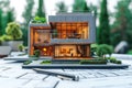 Blueprint and mockup house. Architecture Generative AI Royalty Free Stock Photo