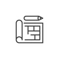 Blueprint and pencil line icon