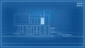 Blueprint Perspective. 3D render of tropical house wireframe. Vector illustration of house construction