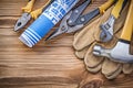 Blueprint safety gloves claw hammer gripping tongs tin snips adj Royalty Free Stock Photo