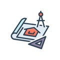 Color illustration icon for Blueprints, architect and renovation Royalty Free Stock Photo