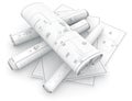 Blueprints rolls on white background