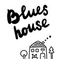 Blues house hand drawn illustration with lettering