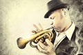 Blues man performing with his trumpet in the night Royalty Free Stock Photo