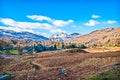 Blues skies over the Langdale Pikes. On a sunny Winter day the imposing Langdale Pikes stand proudly below a blue sky Royalty Free Stock Photo