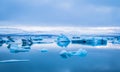 Bluest, blues of an Icelandic iceberg lagoon under the midnight sun