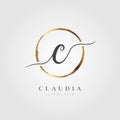 Elegant Initial Letter Type C Logo With Gold Circle Brushed Royalty Free Stock Photo