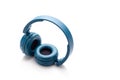 Bluetooth blue headphone on white background Royalty Free Stock Photo