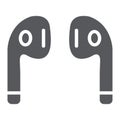 Bluetooth headphones glyph icon, music and sound, wireless headphones sign, vector graphics, a solid pattern on a white