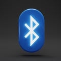 Bluetooth with shining light icon, White on blue Bluetooth Sign on dark background. Wireless technology concept. 3D rendering