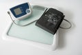 A Bluetooth weight scale and blood pressure monitor used for home monitoring by health care services and hospitals to monitor