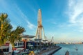 Dubai, United Arab Emirates - March 20, 2019: Bluewaters island with huge metallic mushrooms structure and Ferris wheel also calle