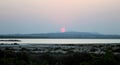 Golden and bluish sunset in the lake of the saltworks of Torrevieja Royalty Free Stock Photo