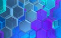 Bluish and violish glass hexagons in geometric background