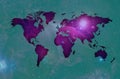 Bluish World map over spatial background. Royalty Free Stock Photo