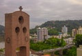 Blumenau landscape with the Bell Tower of the Igreja Matriz and a bridge in the background