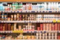 Blur abstract background. Grocery Store concept. Supermarket refrigerator with various products