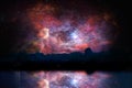 blur ancient stardust nebula back on night cloud sunset sky reflection on river Royalty Free Stock Photo