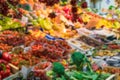 Blur background of colorful fruit and vegetable stand in the market Royalty Free Stock Photo