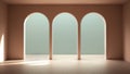 Blur background interior design: classic metaphysics empty space with ceramic floor, archway with stucco walls, plaster, unusual