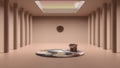 Blur background interior design, imaginary fictional architecture, empty space with classic colonnade, round carpet with armchair