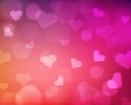 Blur background with love theme - hearts and light orbs - pink