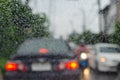 Blur background raindrops traffic jam