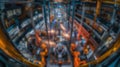 Blur background of robot machine working together at production line. Spate.