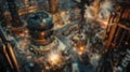 Blur background of robot machine working together at production line. Spate.