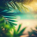 Blur beautiful nature green palm leaf on tropical beach with bokeh sun light flare wave abstract background Royalty Free Stock Photo