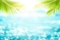 Blur beautiful nature green palm leaf on tropical beach with bokeh sun light wave abstract background Royalty Free Stock Photo