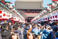 Blur of Big crown. people go out to pray at Asakusa temple.